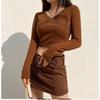 Women's Lace Ribbed Knit Long Sleeve T-shirt, Solid Color Bodycon Cropped Top, Streetwear Fashion