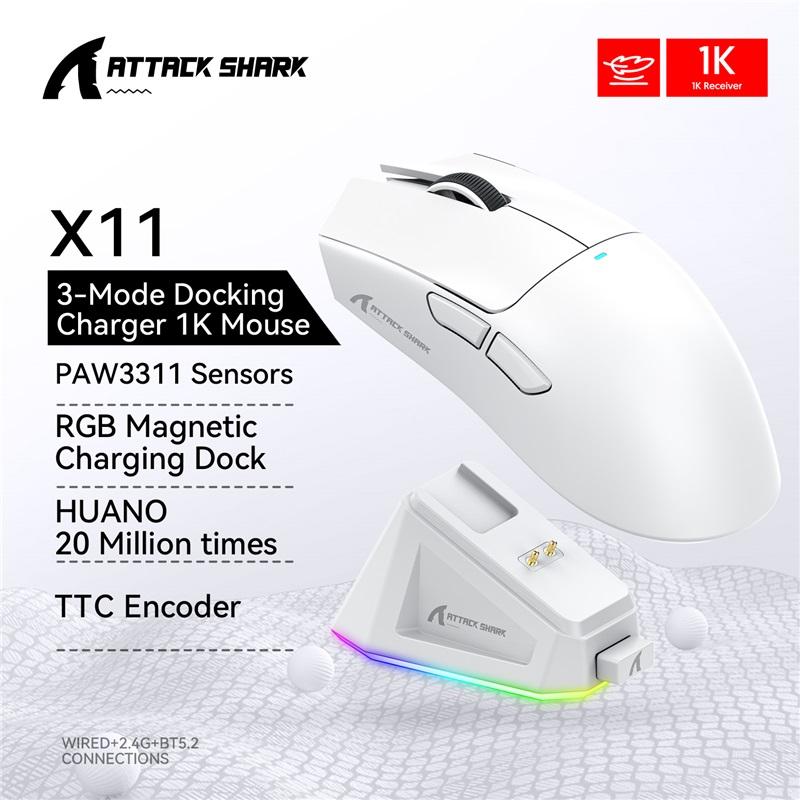 Attack Shark X11&R1 Kabellose Gaming-Maus - Tri-Mode, PAW3311 Sensor, 22K DPI, 400 IPS, RGB PC Gaming-Maus