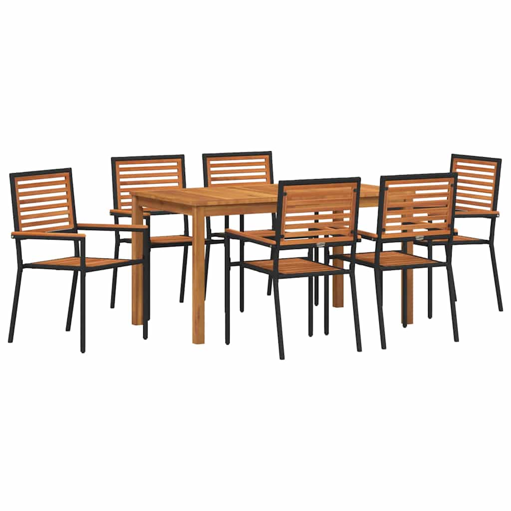 Garden Dining Set 7 Pcs Black Solid Acacia Wood