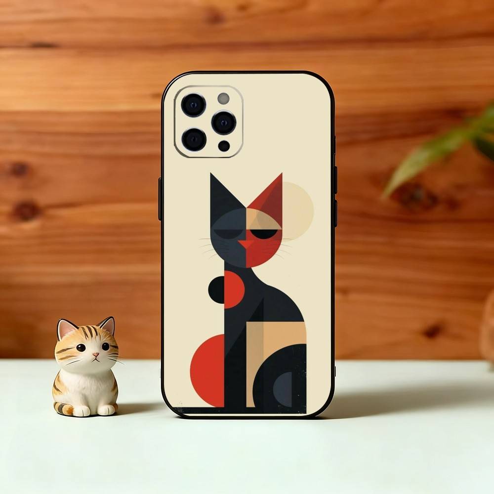 Minimal Bauhaus Pattern Phone Case For iPhone 17,16,15,14,13,12,11 Plus,Pro Max,XS,Soft Silicone Black Cover