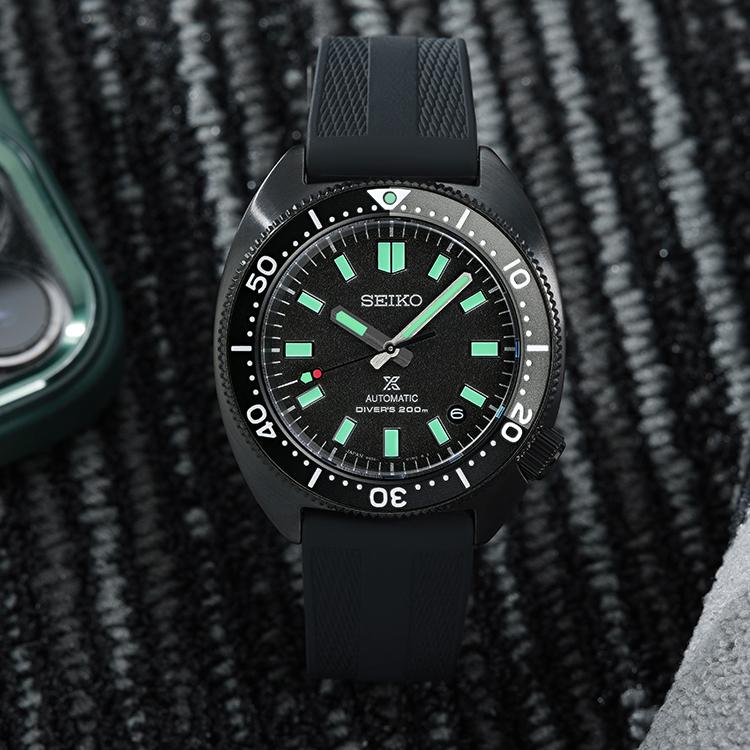 Seiko Prospe Collection Automatic Mechanical Movement Silicone Strap Watch Men's Watches Black Dial SPB335J1