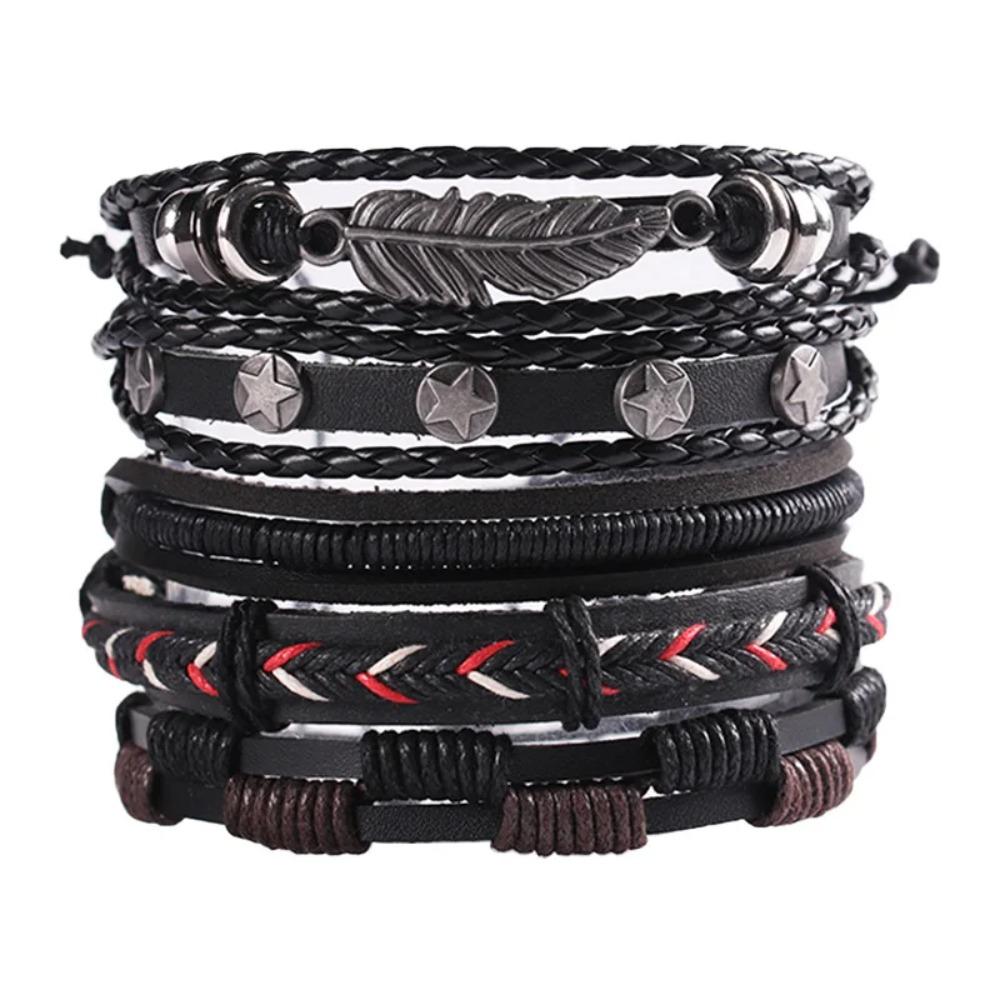 1 Mode-Armband Wikinger-Armband Für Männer Handgelenk-Armbänder Geflochtenes Totenkopf-Hand-Schmuckstück Verstellbares Leder-Set-Armband Für Leder