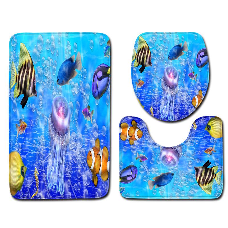 

Underwater World Bathroom Floor Mat Toilet Three-Piece 3D Bathroom Mat 45cmx75cm