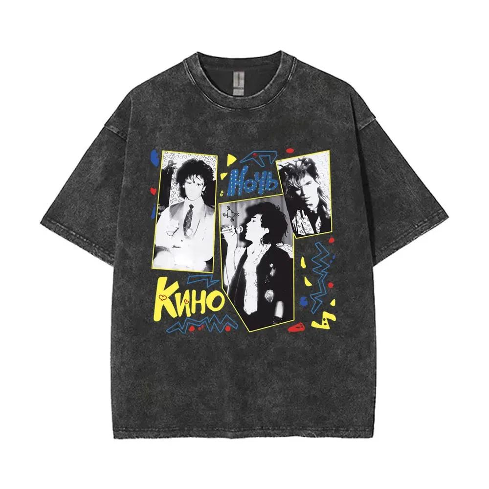 Viktor Tsoi Kino Nacht Vintage Gewaschene T-Shirts Klassische Russische Rock Gothic T-Shirts Herren Damen Lässig Baumwolle Übergroßes T-Shirt2
