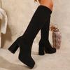 Winter Street Style Stretch Slim Knee-High Women Boots Sexy Thick High Heels Shoes Female Vintage Long Booties  De Muje