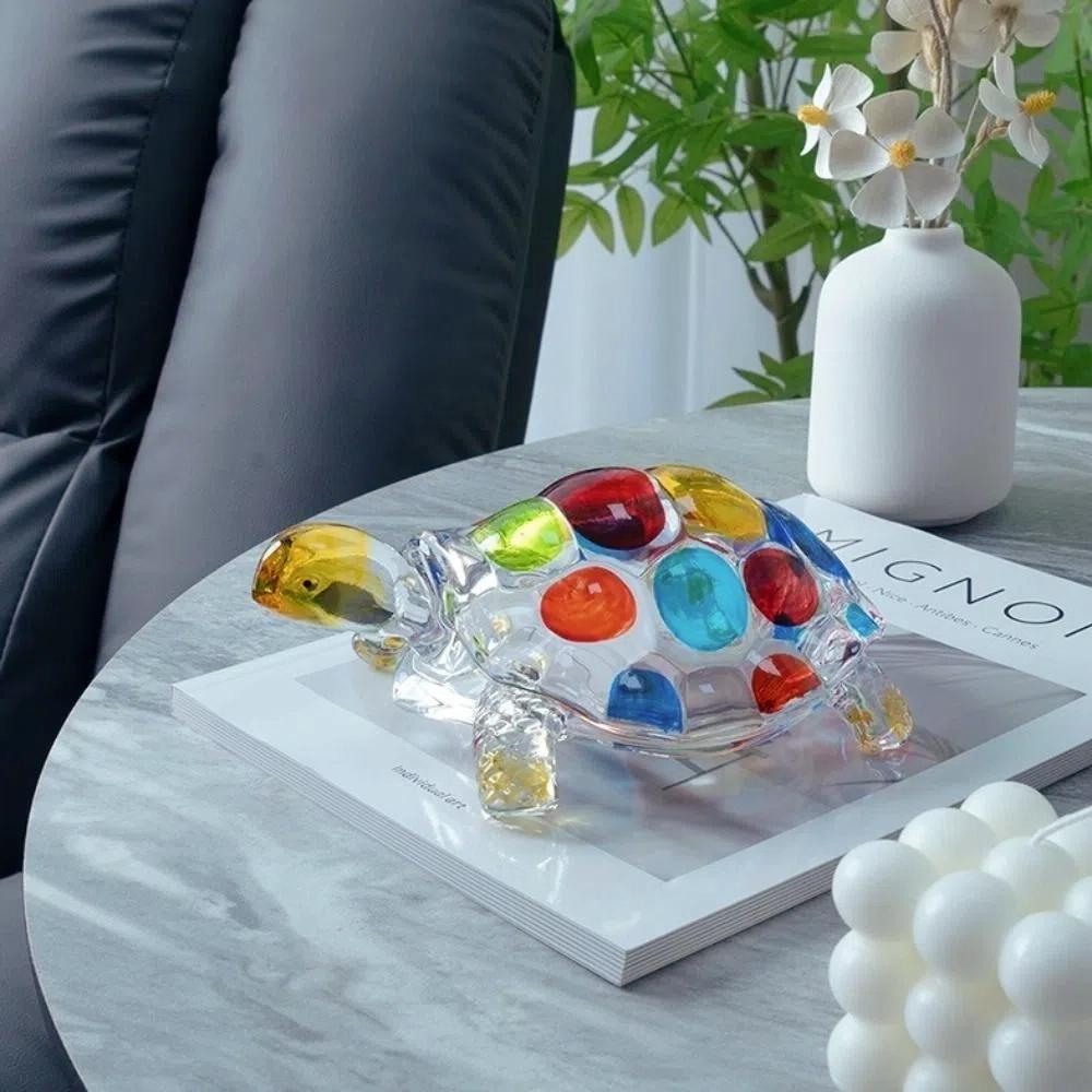 Clear Turtle Figurine Decoration Painted Tortoise Statue Craft Creative Turtle Ornament Desktop