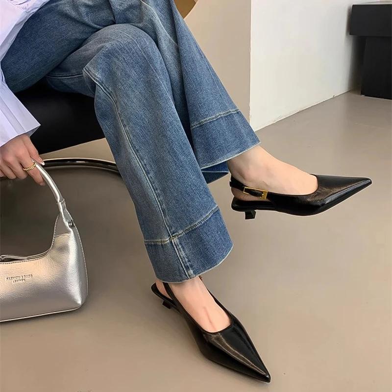 Fashion Summer Pointed Toe Women Sandals Fashion Singbacks Mules Shoes Ladies Elegant Low Heel Stripper Party Sandalias