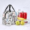 Barber Shop Monochrome Style Handheld Aluminum Foil Insulation Lunch Bag, Multi-Functional Box with Pocket for Women Men Work