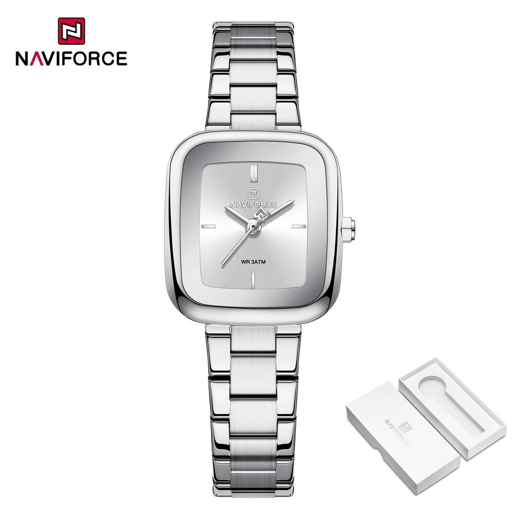 NAVIFORCE Original Simple Women Quartz Watch Square Case Stainless Steel Strap 3ATM Waterproof Lightweight Casual Fashion Women Watch NF5075