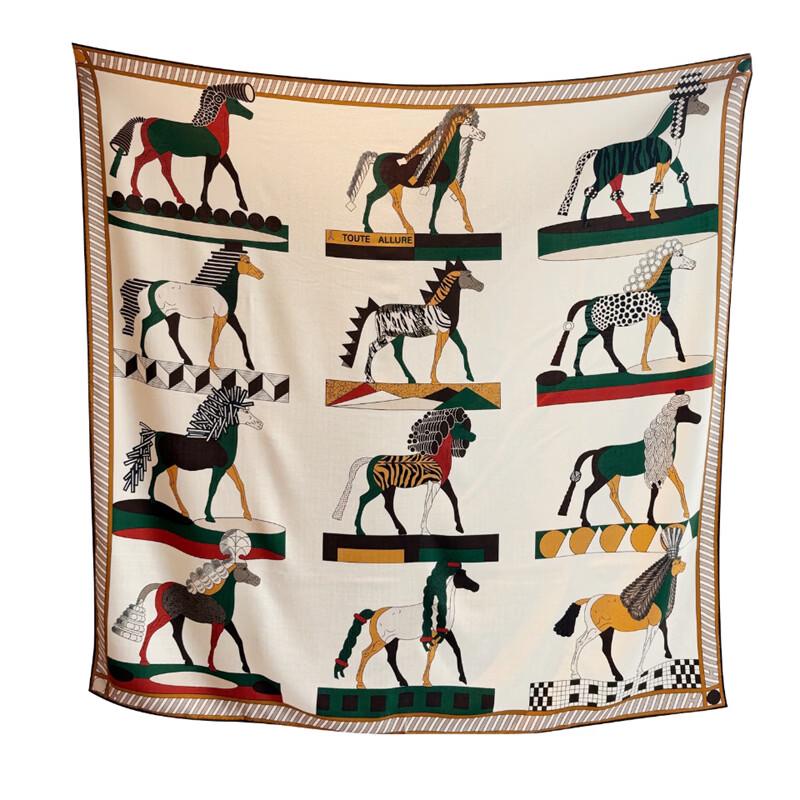 NINA SOLOR Silk-Wool Horse Print Scarf