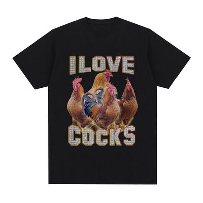 Kocham Koguty Śmieszny Kogut Meme T-shirt Miłośnicy Kurczaków Krótki Rękaw T-shirt Męski Damski 100% Bawełna Streetwear Stylowe T-shirty