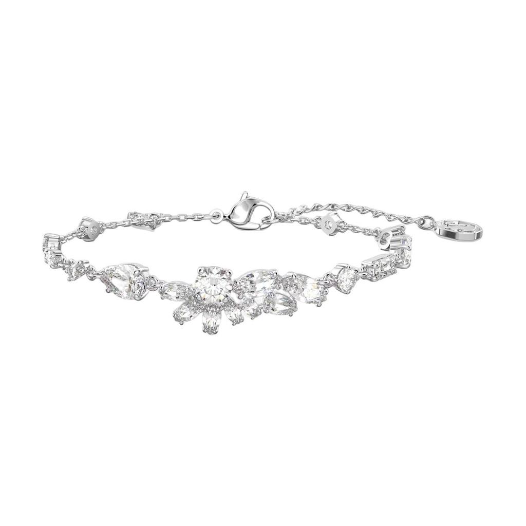 Swarovski Gema Asymmetrical Floral Pattern Rhodium Plated Bracelet Women Bracelet White 5644687