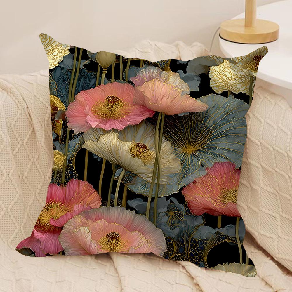 Elegant Flowers Cushion Cover Pillowcase Ultra Soft Skin Friendly Fabric Cloud Like Comfort & Concealed Zipper Peach skin 18*18(CM)-1Pcs