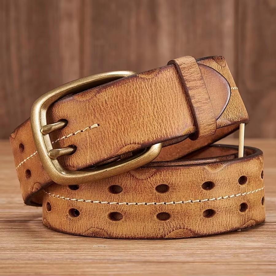 3.8cm  Curea din Piele Naturală Bărbați Cataramă cu Ac Dublu de Cupru Curea Masculină de Lux de Înaltă Calitate Curea pentru Blugi Militară