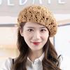 Women's Spring and Summer Hollow Knitted Beret Summer Crochet Pumpkin Hat Straw Hat Sweet Straw Cap