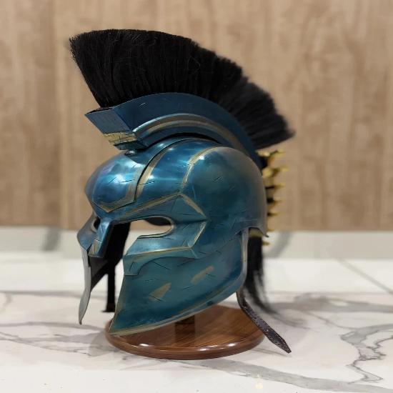 Elmo di Agamennone Ispirato al Film Odyssey – Armatura da Guerriero Greco in Acciaio Blu Fatta a Mano, Cosplay e Esposizione