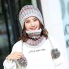 Korean Style Women's Knit Earmuff Hat and Scarf Set - Plush, Thick, and Trendy for Outdoor Warmth.