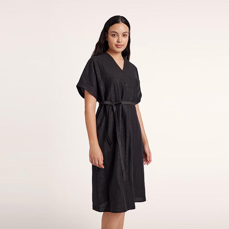 GOELIA Women's Black Mulberry Silk Tie-Waist Midi Dress