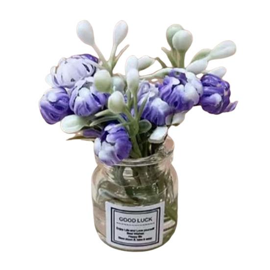 Miniaturní skleněná váza Květiny Umělé kytice Stolní ozdoby Květiny Bonsai připevněné na vozidlo