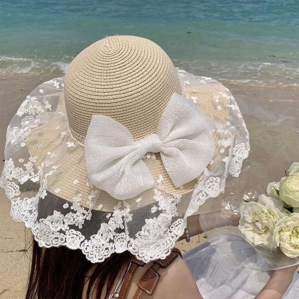 UV Protection Butterfly Knot Straw Hat Straw Sun Protection Hat New Sunshade Hat  Outdoor
