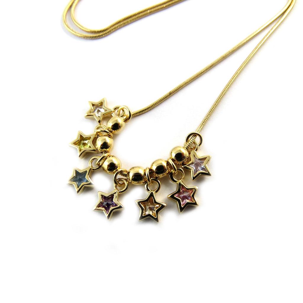 Les Trésors De Lily [D6818] – Vergoldete Tutti-Frutti-Halskette „Fairy Stars“ – 42 cm