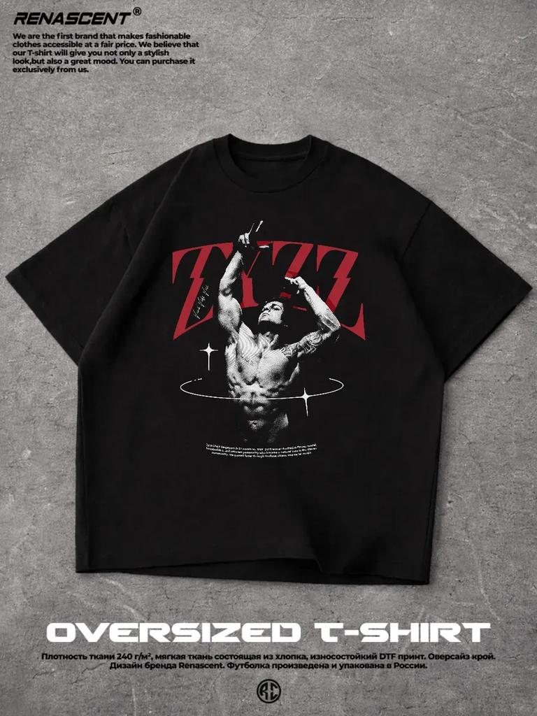 T-Shirt for the GYM, Oversized with ZYZZ Print, Black