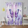2pcs Dreamy Purple Lavender Butterfly Light-Filtering Curtains Rod Pocket Design for Living Room Bedroom Office Decor Curtains
