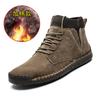Fashion Handmade Cowhide Suede Men's Leather Boots Men's Outdoor Casual Shoes Autumn and Winter Plush High Top Snow Boots