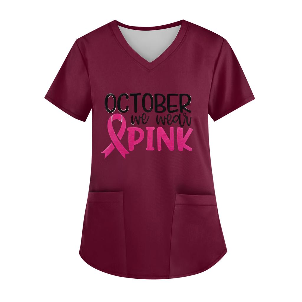 Women's V-Neck Short-Sleeve Pocketed Top With Side Slit