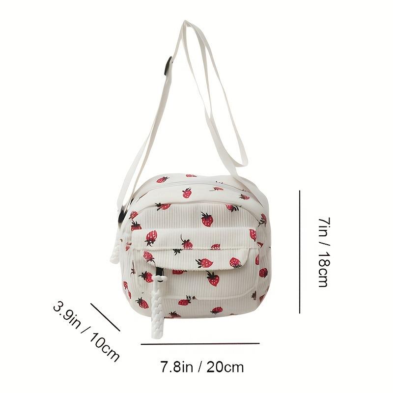 A Lovely Grassy Shoulder Bag, Strawberry Pattern, Multi-pocket Phe Bag, Casual Crossbody Bag, Women's Makeup Bag, Student Bag.