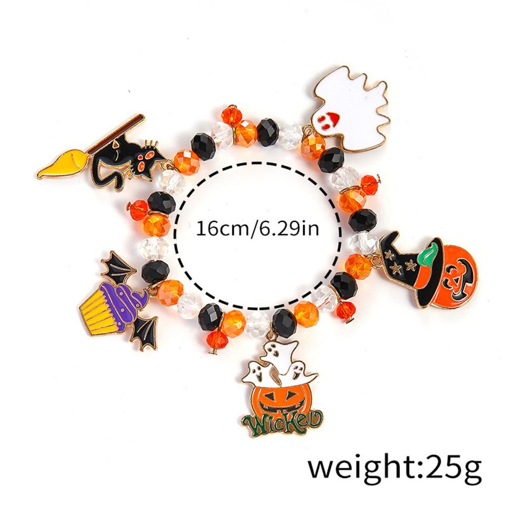 Funny Halloween Witch Hat Pumpkin Black Cat Ghost Cobweb Bracelets For Women Men Vintage Spider Crystal Beads Bracelet Jewelry