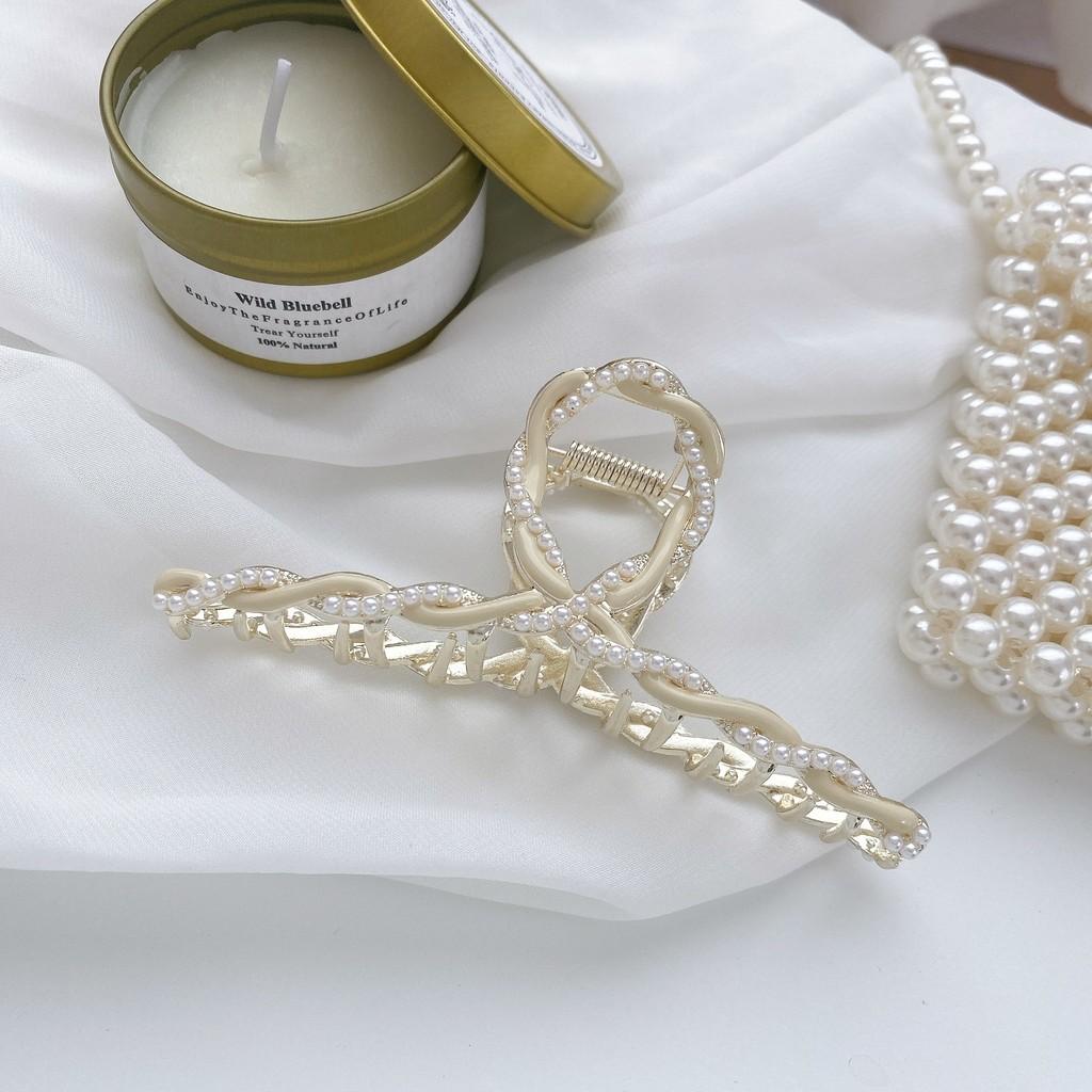 Chic Geometric Hair Clip For Women In Alloy With Trendy Colors And Handcrafted Style OffWhite Ribbon 10.8cm