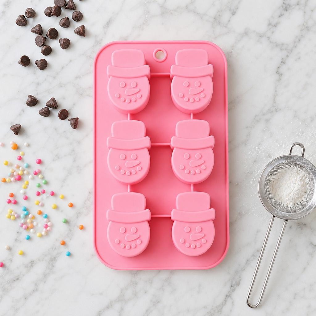 6 Cavity Snowman Silicone Baking Mold Creative DIY Cake Mold Nonstick Flexible Chocolate Fondant Mold for Baking and Candy Making