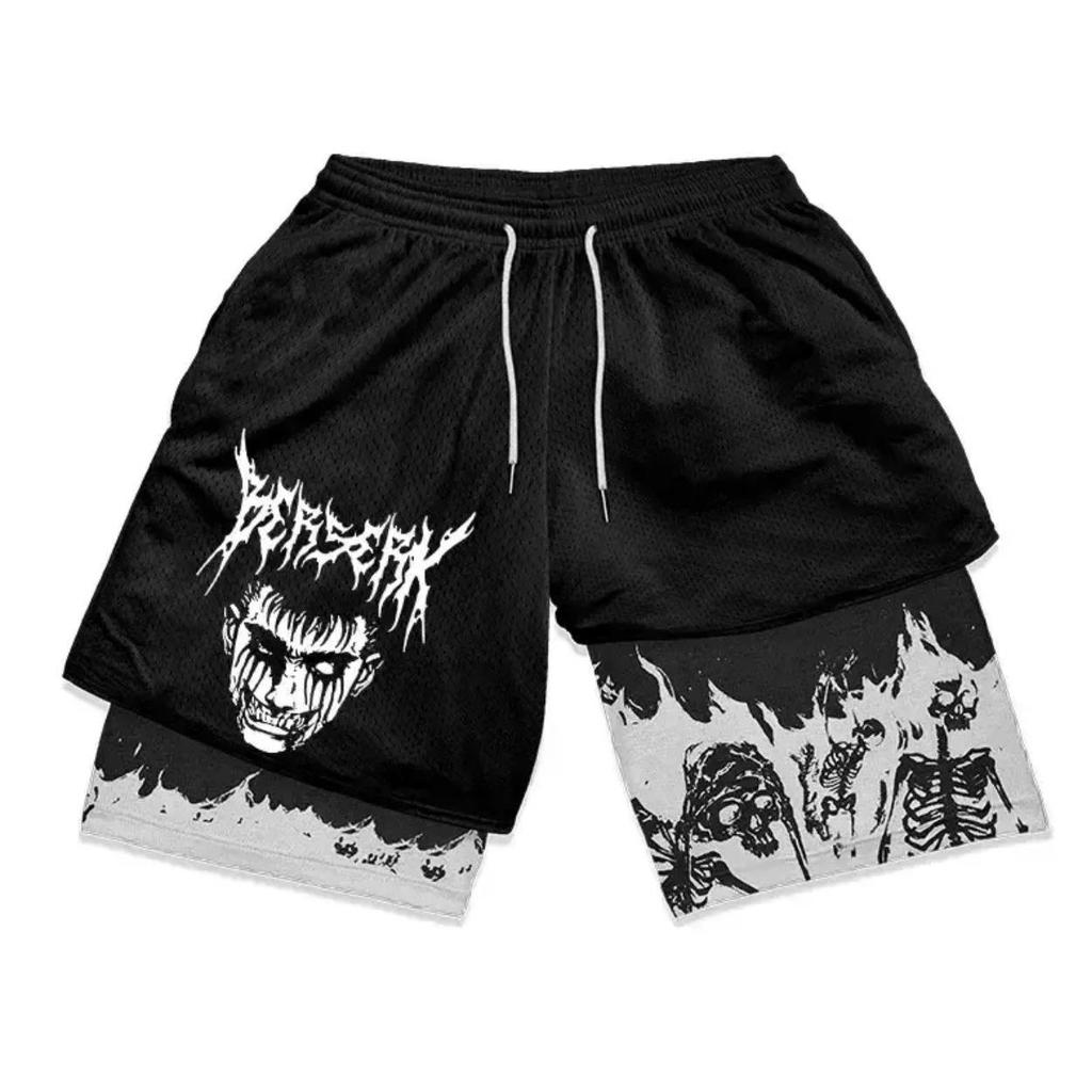 3D Digital Print Double-Layer Fitness Sports Shorts