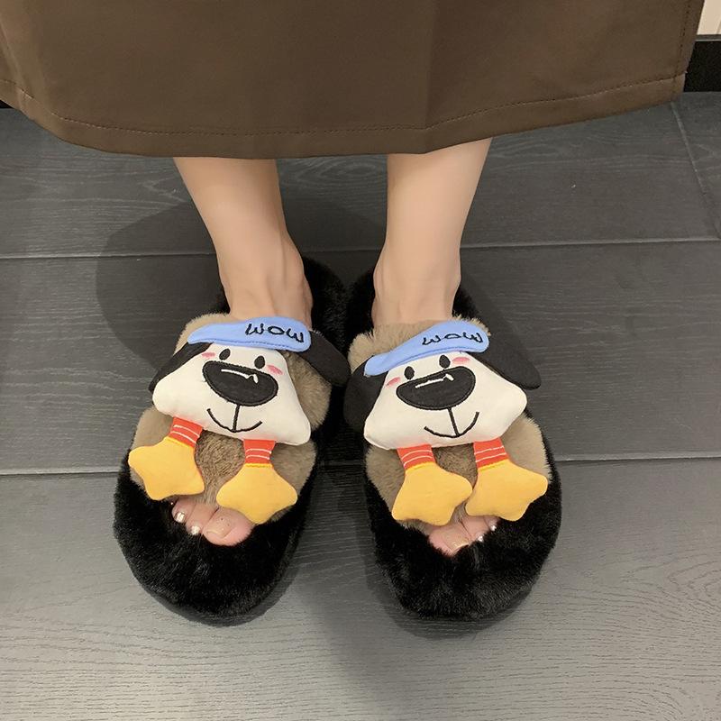Cute Cartoon Puppet Slippers Cotton Slippers Women's 2025 Autumn and Winter New Thick-bottomed Versatile Non-slip Warm Fluffy Slippers
