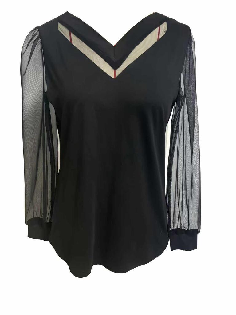 Camicia da Primavera e Autunno 2026 da Donna Europea & Americana Slim Fit in Rete con Maniche a Lanterna
