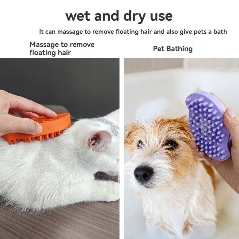 Dual Sided TPR Pet Bath Brush, Dry & Wet Use Grooming Massage Brush for Dogs & Cats