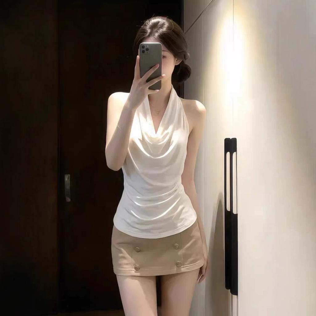 Pure Desire Spice Girl White Swinging Neck Neck Sleeveless Vest Women's Summer Slim-fit Design Sexy Niche Outerwear Top
