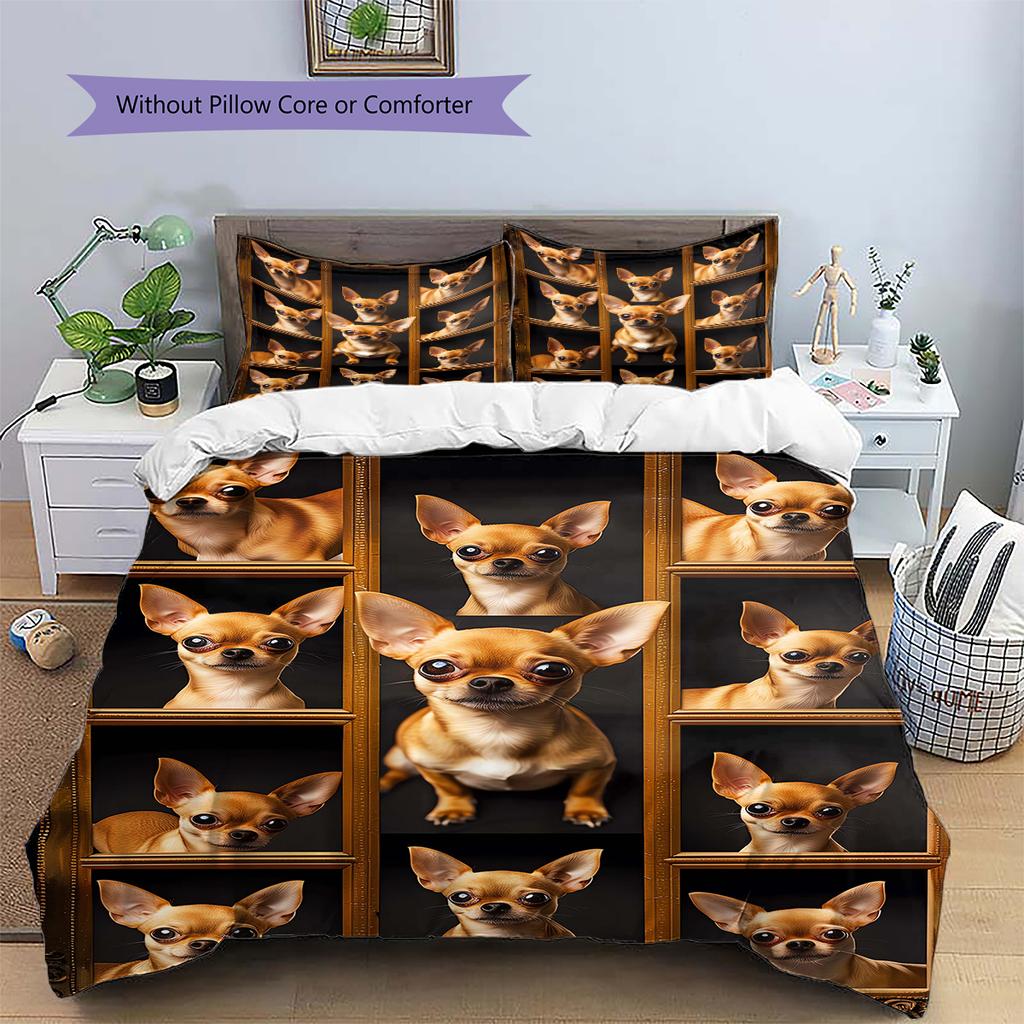 Yorkshire Chihuahua Wzór Pościel Kołdra Zestaw Poszewka na Kołdrę Poszewka na Poduszkę Dekoracja Domu Prezent (1 * poszwa na kołdrę + 2 * poszewki na poduszki, bez rdzenia)