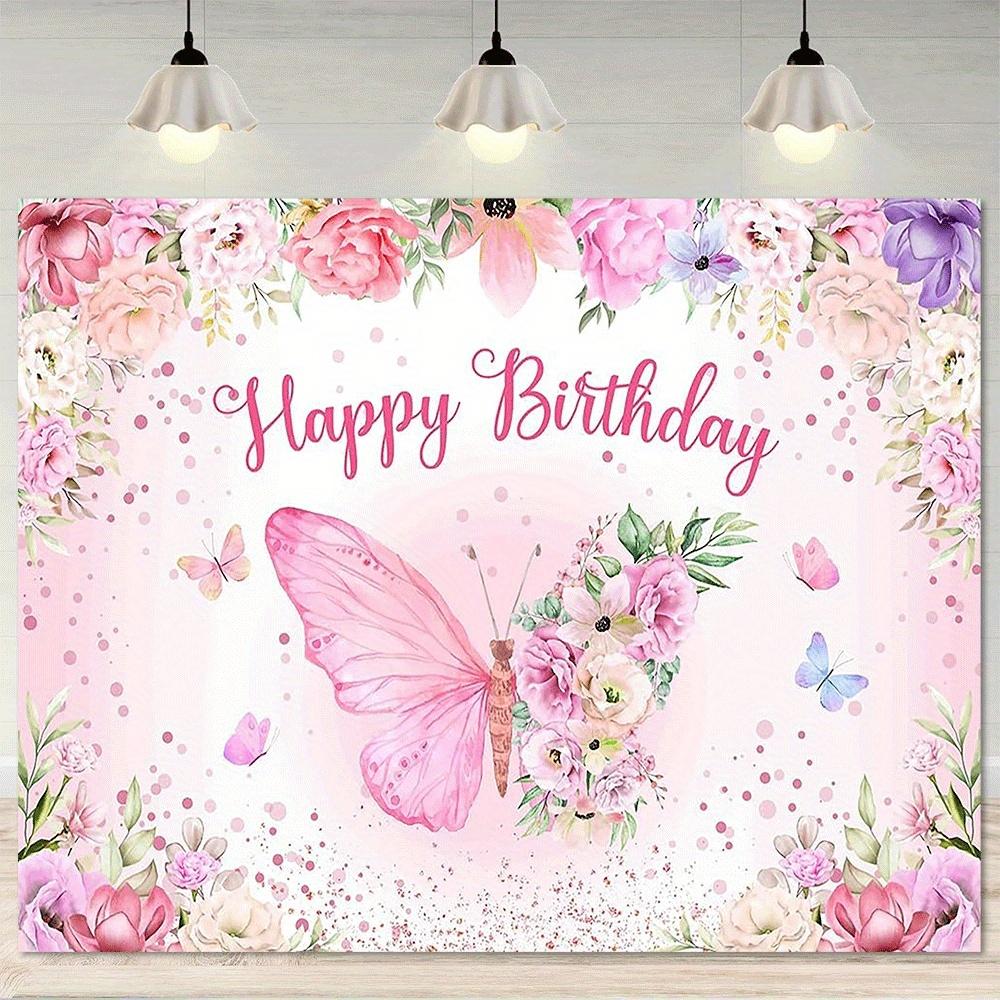 1 Piece of Pink Butterfly Birthday Party Polyester Background Fabric - Floral and Butterfly Design Suitable for Girls' Parties