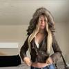 Autumn Winter Vintage Brown Short Hooded Jacket Women's Full Sleeve Slim Detachable Fur Collar Warm Female Y2k Outwears