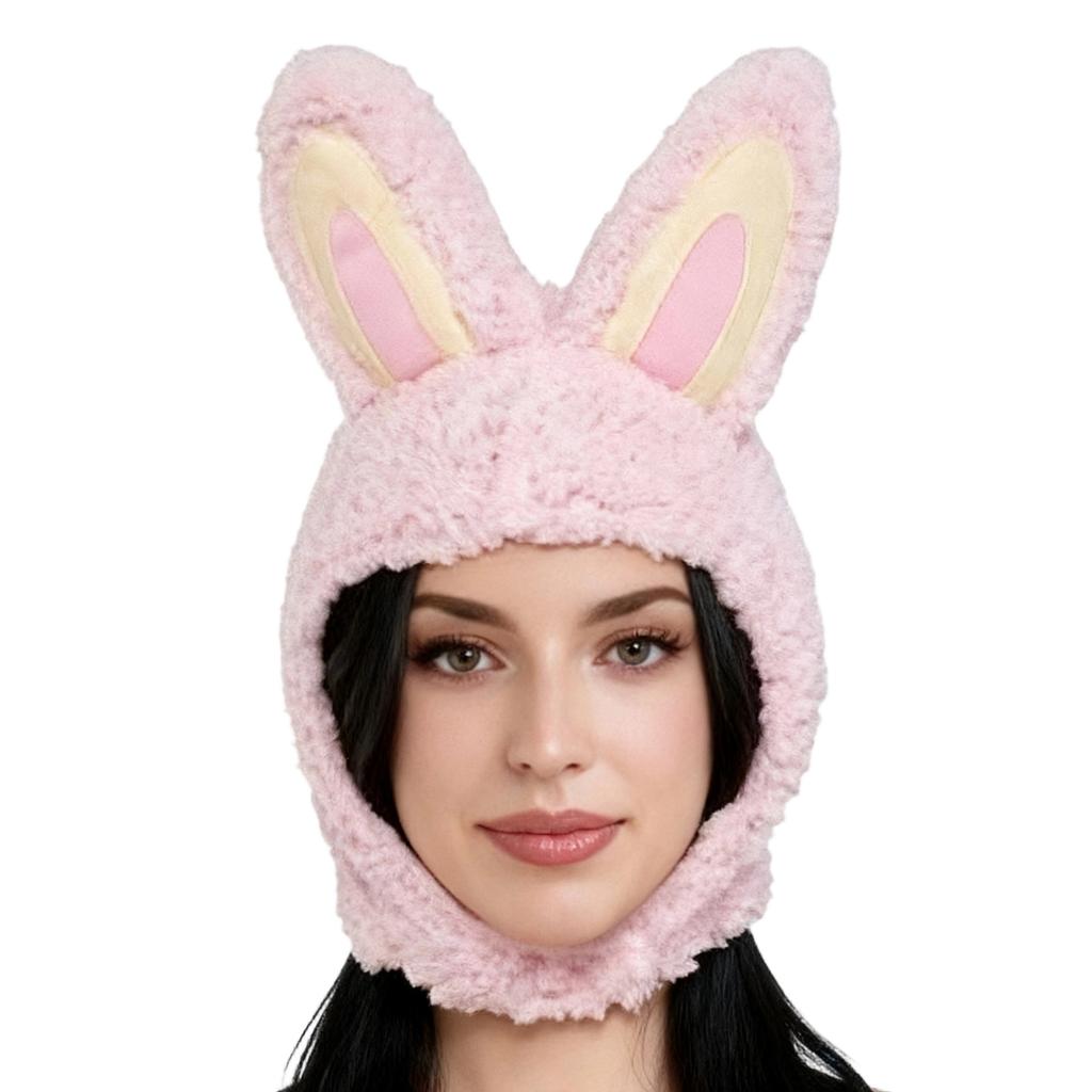 Children's & Adults' One Size Plush Hat Cartoon Rabbit Ears Plush Head Cover Hats Autumn Winter Thickened Warm Protection Hat