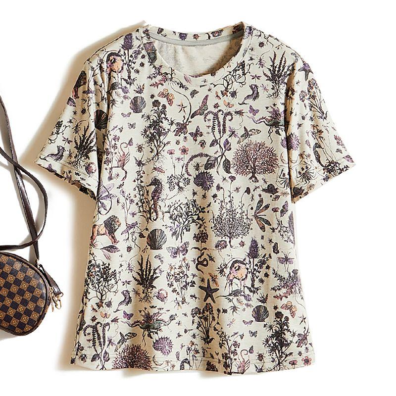 

Very Elegant Print Design! Girls Woven Cotton Breathable Short Sleeve Pullover High Elastic T-shirt Summer Sweat-Absorbent Not Suffocating Color L