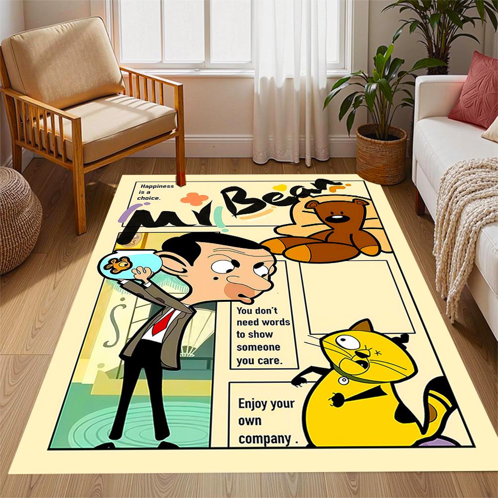 Mr Bean's Silly Adventure Themed Anti-Slip Rugs - Polyester Home Decor, Suitable for Bedrooms, Living Rooms, Doorways, Studios, and Decorations