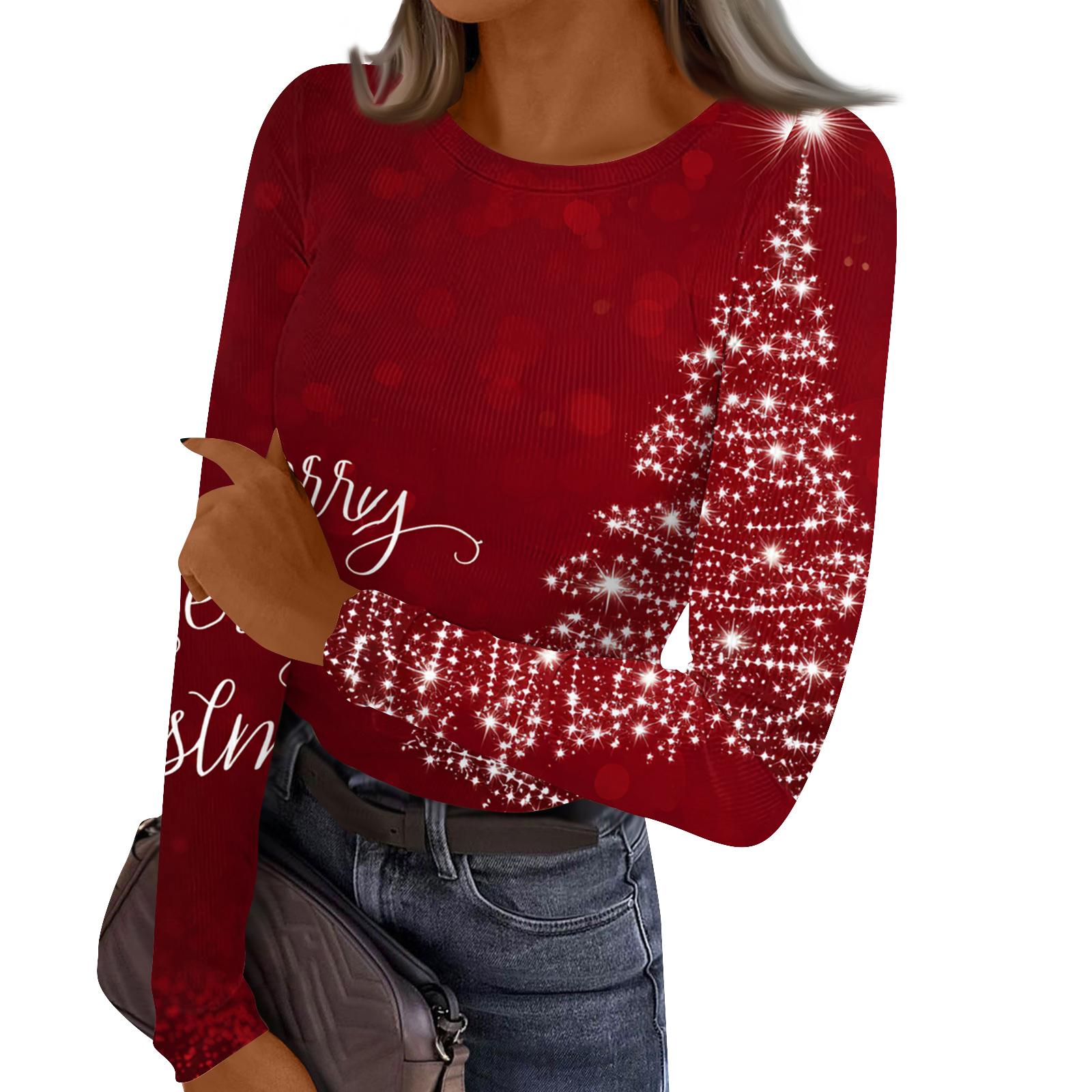 

Женский повседневный модный топ с круглым вырезом, рождественским принтом и длинным рукавом в полоску S