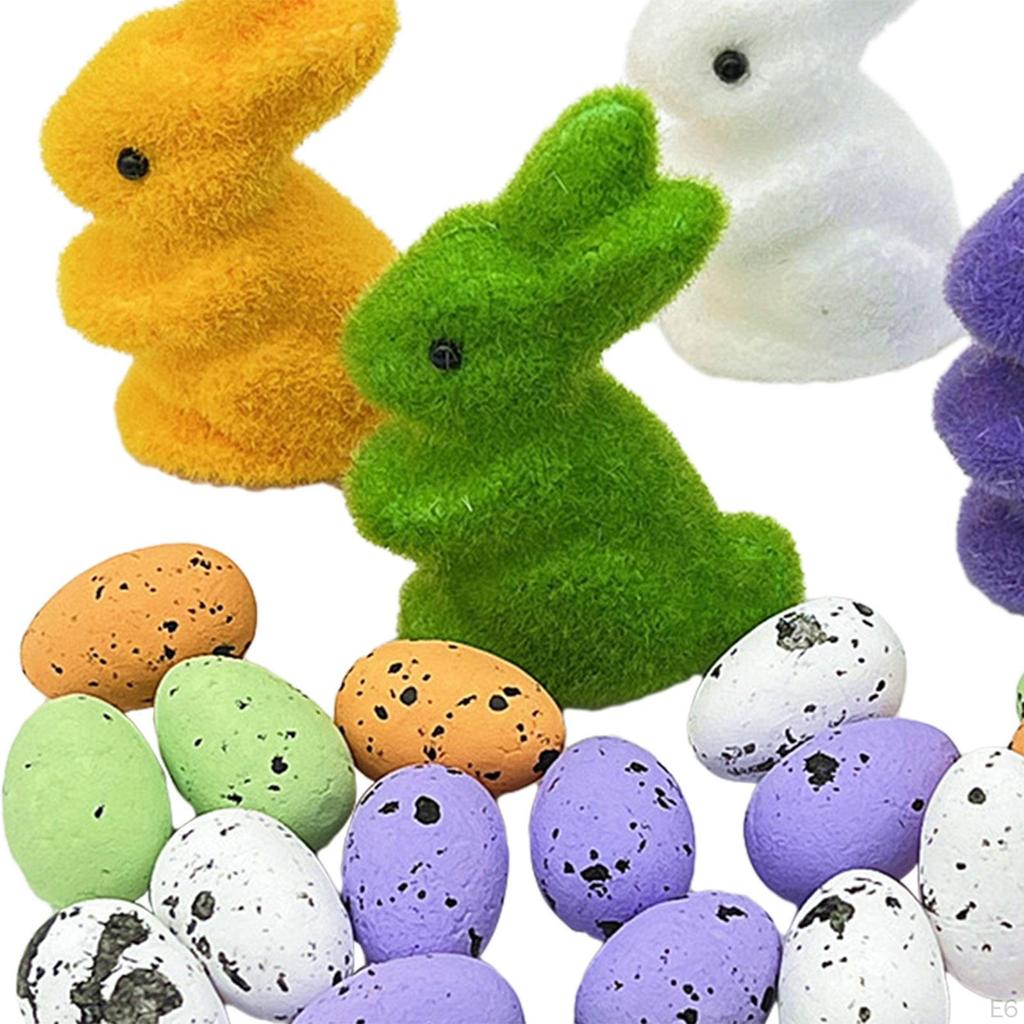 24Pcs Colorful Eggs 4Pcs Easter Foam Rabbits Photography Props Decorative Artificial
