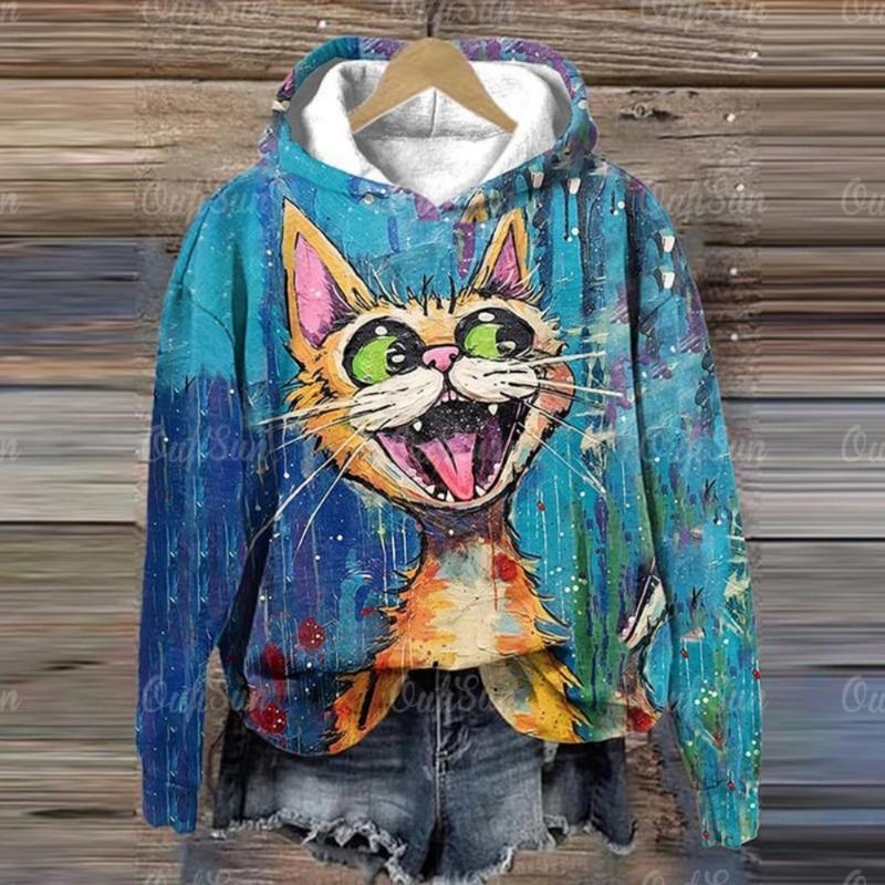 Damen Hoodie 3d Tiere Langarm Damenbekleidung Herbst Hip Hop Mode Street Style Lustiges Hunde Muster Kapuzenpullover