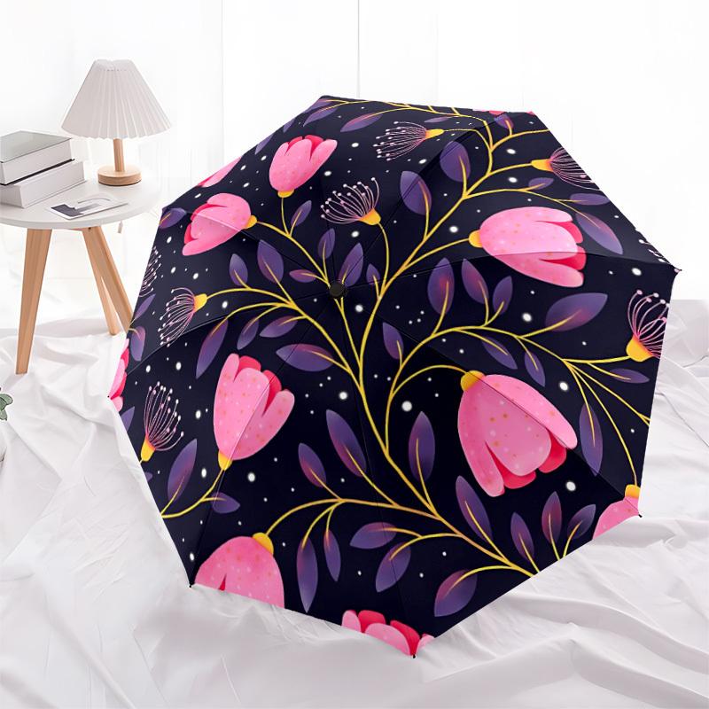 1PC Floral Pattern Automatic Folding Umbrella Portable Collapsible 8-Rib Umbrella for All Seasons, Casual Outdoor Accessory, A29