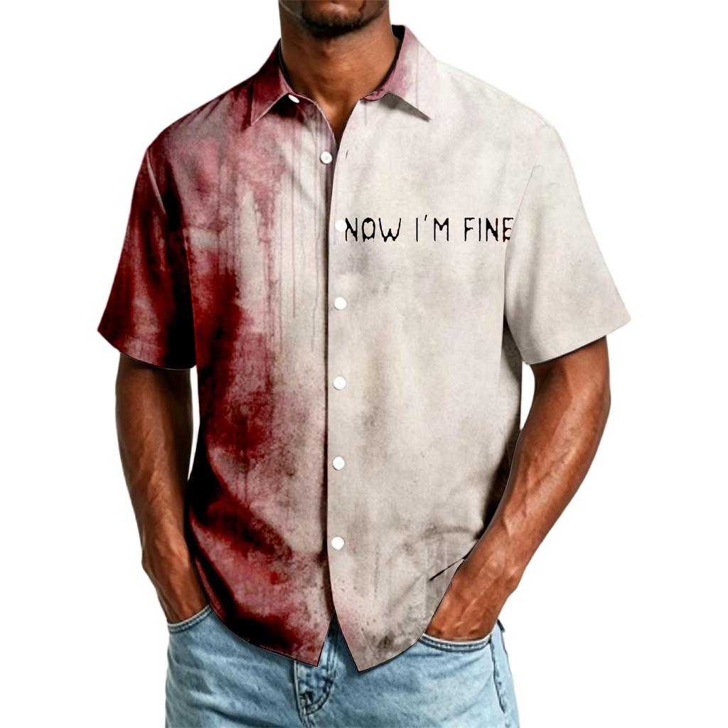 Men's Casual Short Sleeve Button Down Shirt Halloween Print Knife Graphic Lightweight Breathable Fabric Summer Top