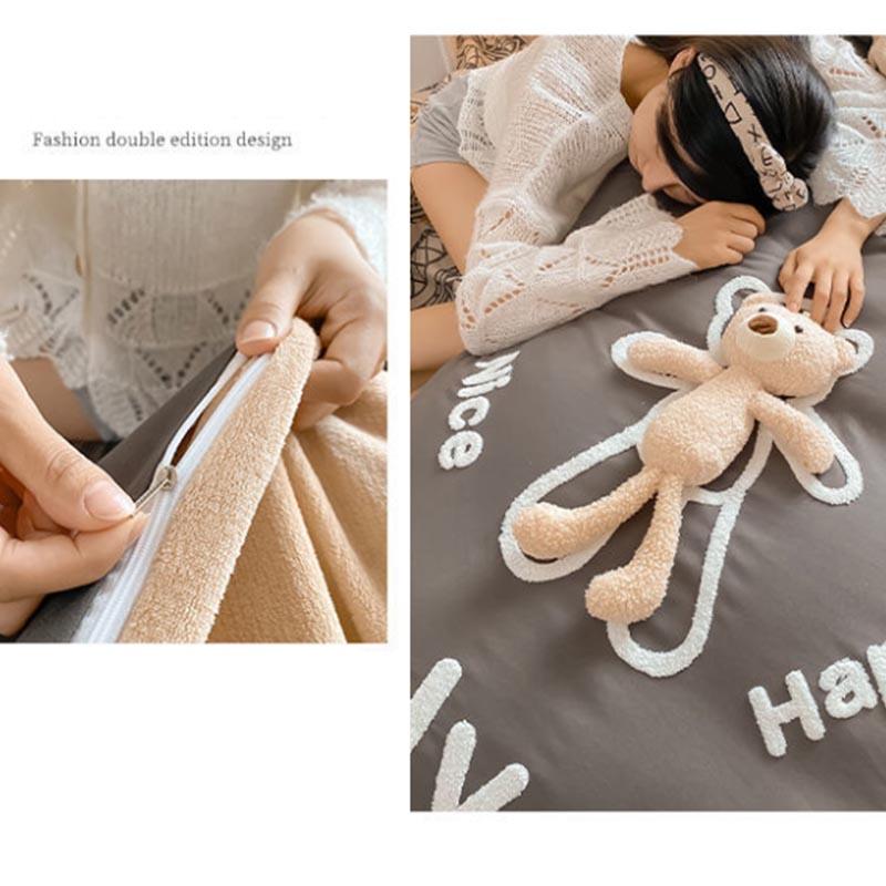Milk Velvet Bed Four-piece Bed Single Suitbed Bedding Small Bear Model Princess Style Home Bedding